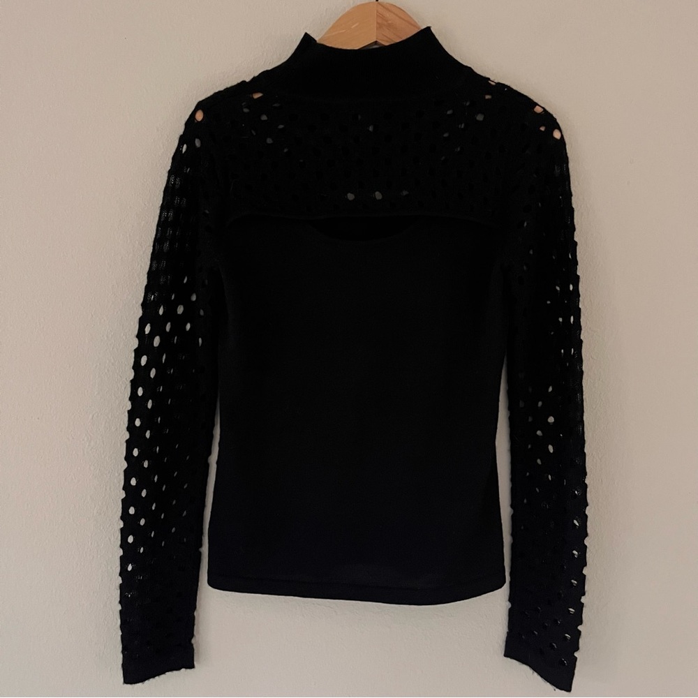 Aqua Sweater XS Black‎ Wool Cut Out Goth Grunge Edgy Dark Coquette Architectural - Picture 4 of 10